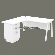 ASW-3D ASTRA SERIES COMPACT L-SHAPE TABLE WITH WOODEN MODESTY PANEL AND FIXED PEDESTAL 2-DRAWERS 1-FILING